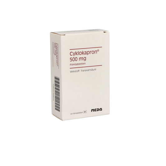 Das Produktfoto zeigt Cyklokapron 500 Mg Filmtabletten (20 stk) PZN 01164614