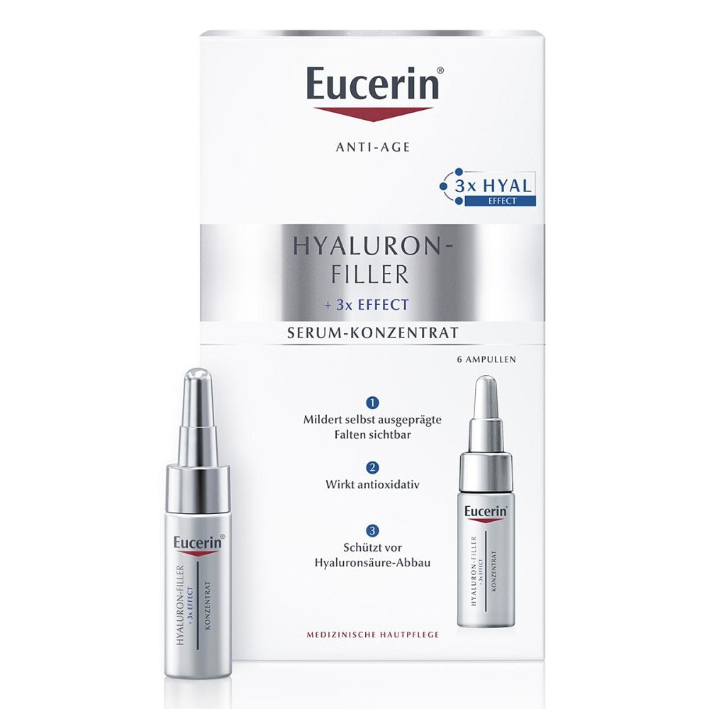Das Produktfoto zeigt Eucerin Anti-Age Hyaluron-Filler Serum-Konz.Amp. (6X5 ml) PZN 01171175