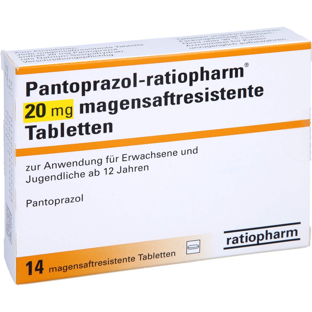 Das Produktfoto zeigt Pantoprazol-Ratiopharm 20 Mg Magensaftr.Tabletten (14 stk) PZN 01175026