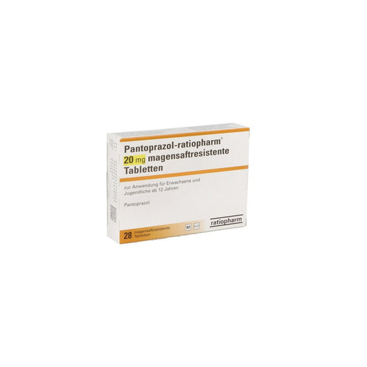 Das Produktfoto zeigt Pantoprazol-Ratiopharm 20 Mg Magensaftr.Tabletten (28 stk) PZN 01175084