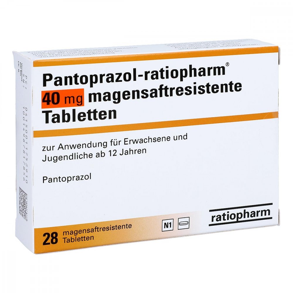 Das Produktfoto zeigt Pantoprazol-Ratiopharm 40 Mg Magensaftr.Tabletten (28 stk) PZN 01175291