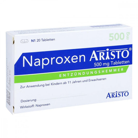 Das Produktfoto zeigt Naproxen Aristo 500 Mg Tabletten (20 stk) PZN 01175664