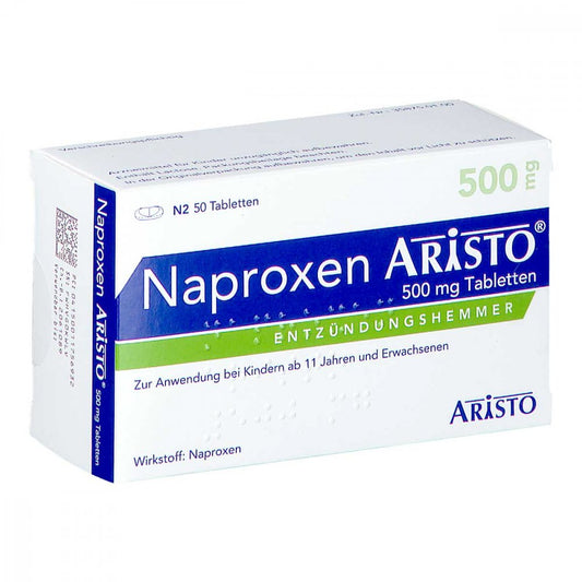 Das Produktfoto zeigt Naproxen Aristo 500 Mg Tabletten (50 stk) PZN 01175693