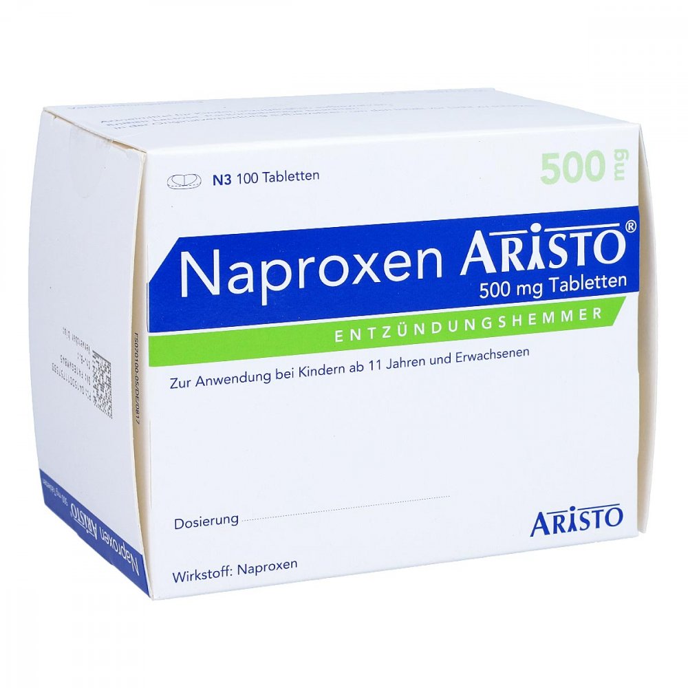 Das Produktfoto zeigt Naproxen Aristo 500 Mg Tabletten (100 stk) PZN 01175753