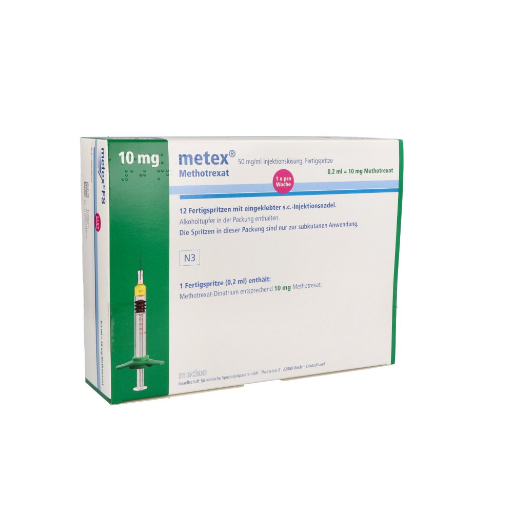 Das Produktfoto zeigt Metex Fs 10 Mg (50mg/Ml) Inj.-Lösung Fertigspr. (12 stk) PZN 01178071