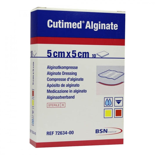 Das Produktfoto zeigt Cutimed Alginate Alginatkompressen 5x5 Cm (10 stk) PZN 01179076