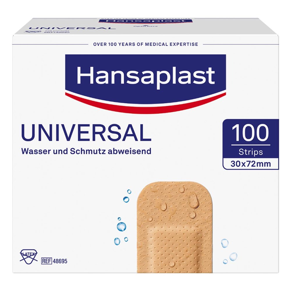 Das Produktfoto zeigt Hansaplast Universal Strips Waterres.30x72 Mm (100 stk) PZN 01215263