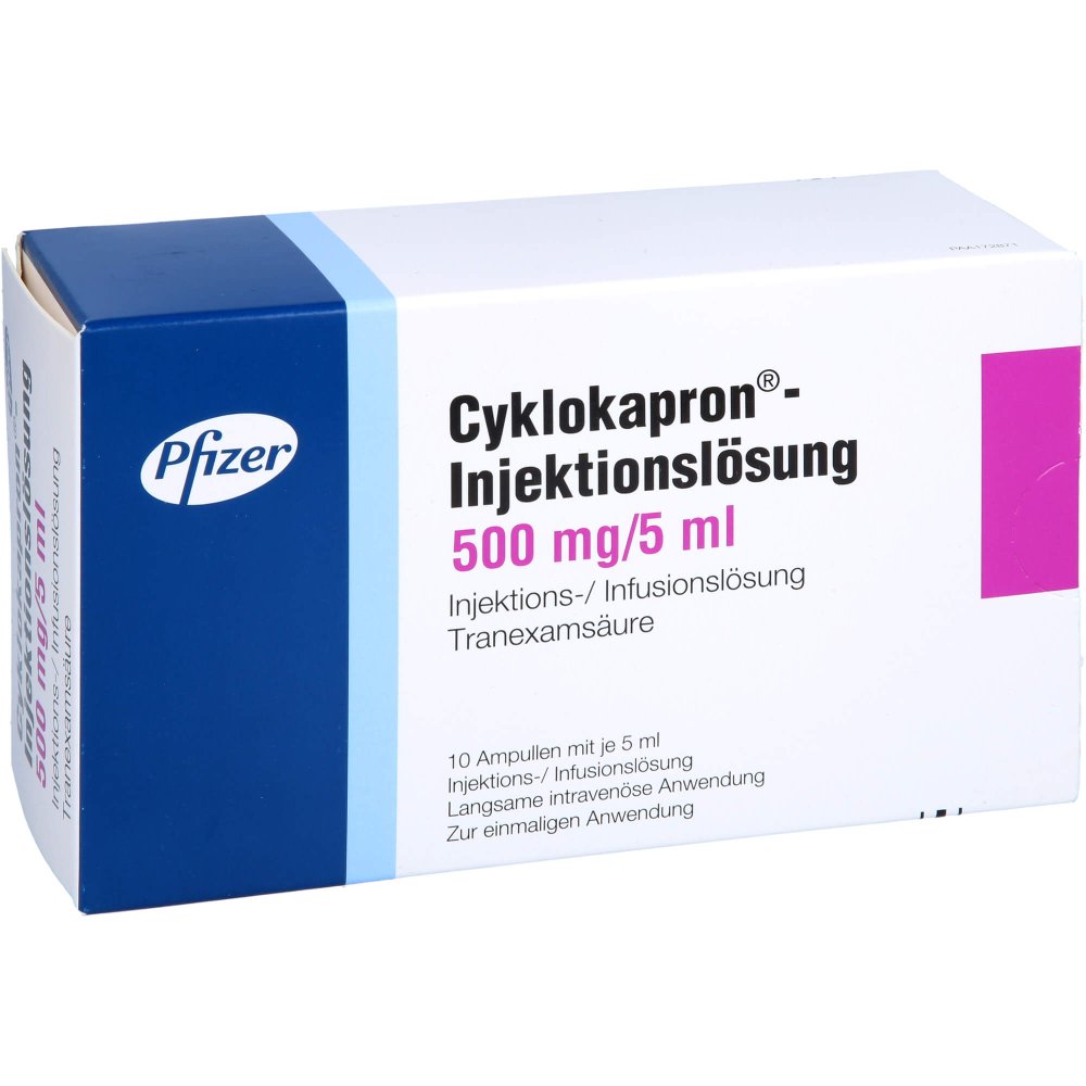 Das Produktfoto zeigt Cyklokapron-Injektionslösung 500 Mg (10X5 ml) PZN 01218072