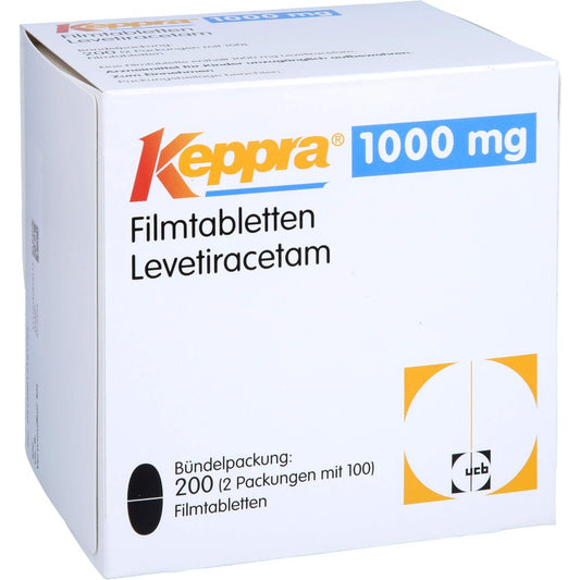 Das Produktfoto zeigt Keppra 1000 Mg Filmtabletten (200 stk) PZN 01218178