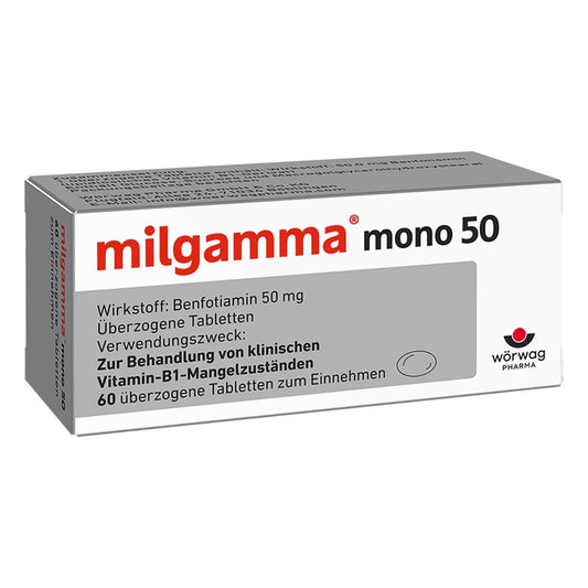 Das Produktfoto zeigt Milgamma Mono 50 Überzogene Tabletten (60 stk) PZN 01221909