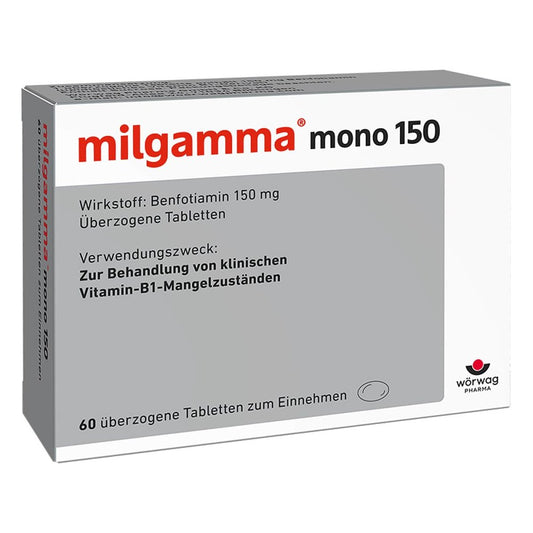 Das Produktfoto zeigt Milgamma Mono 150 Überzogene Tabletten (60 stk) PZN 01221938