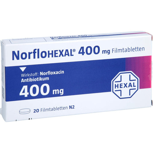 Das Produktfoto zeigt Norflohexal 400 Mg Filmtabletten (20 stk) PZN 01225089