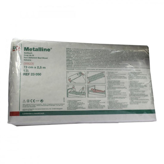 Das Produktfoto zeigt Metalline Betttuch 73 Cmx2,5 M Steril (1 stk) PZN 01226290