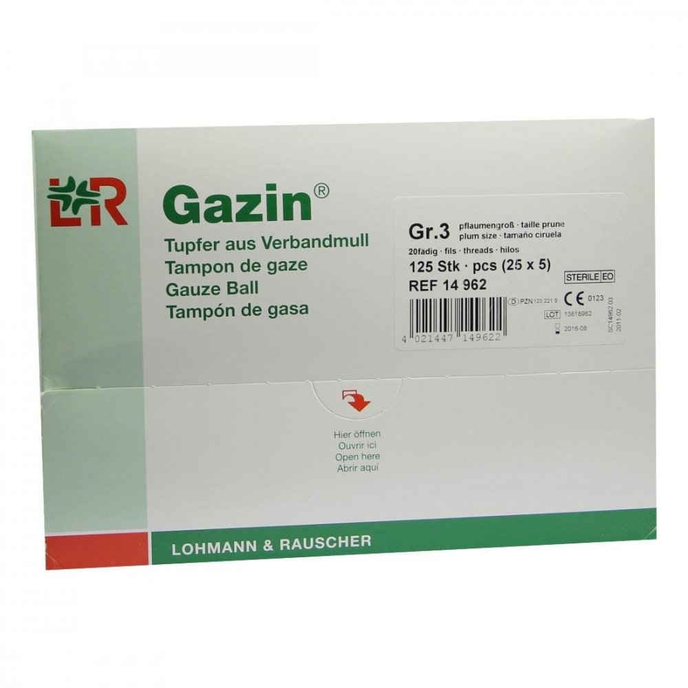 Gazin Tupfer Pflaum.Steril 2+3 Schutzr.O.Rk (125 stk)