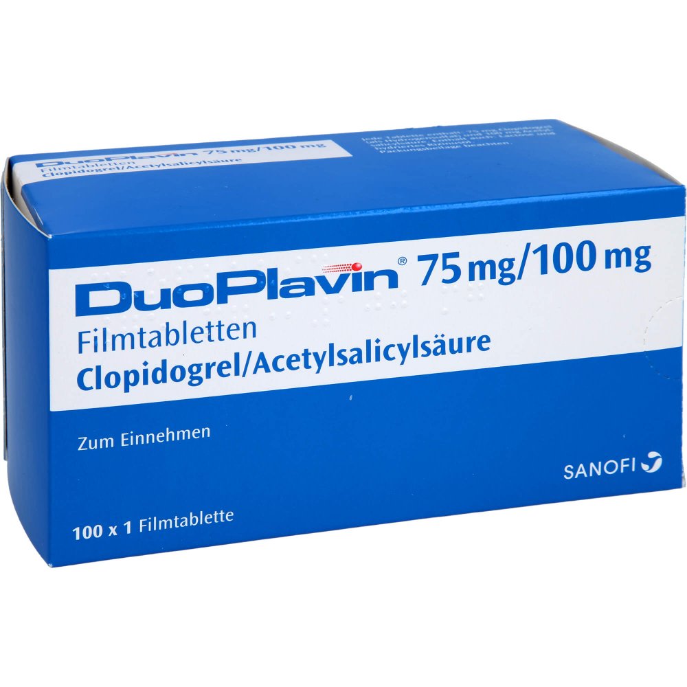 Das Produktfoto zeigt Duoplavin 75 Mg/100 Mg Filmtabletten (100 stk) PZN 01237448
