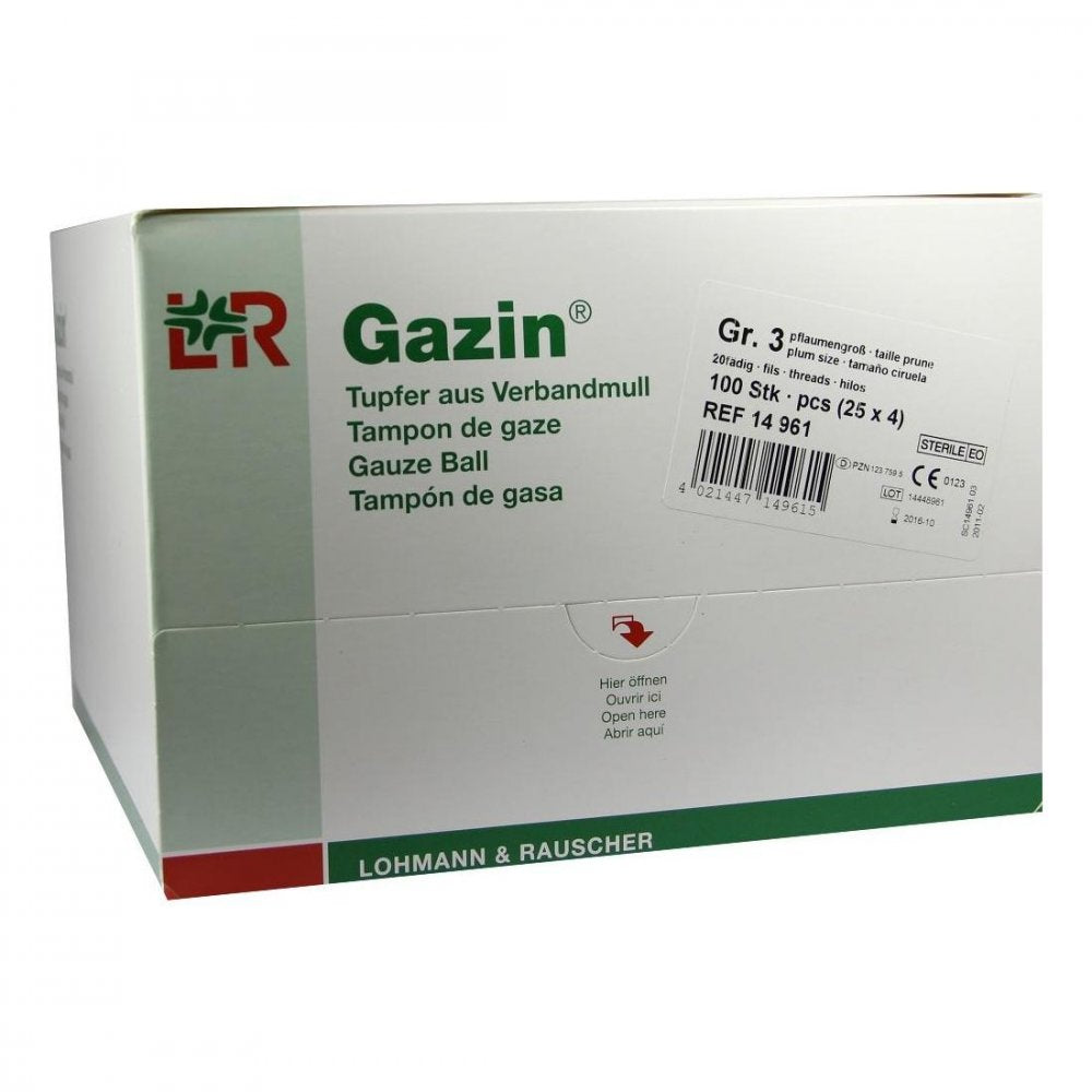 Das Produktfoto zeigt Gazin Tupfer Pflaum.Steril 2+2 Schutzr.O.Rk (100 stk) PZN 01237595