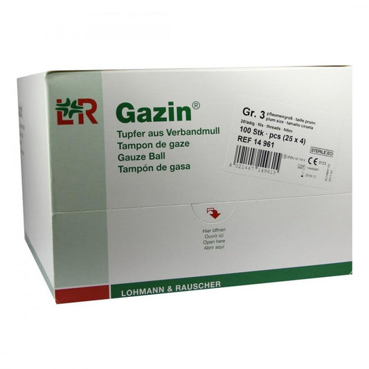 Das Produktfoto zeigt Gazin Tupfer Pflaum.Steril 2+2 Schutzr.O.Rk (100 stk) PZN 01237595