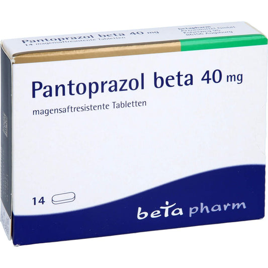 Das Produktfoto zeigt Pantoprazol Beta 40 Mg Magensaftres.Tabletten (14 stk) PZN 01244164