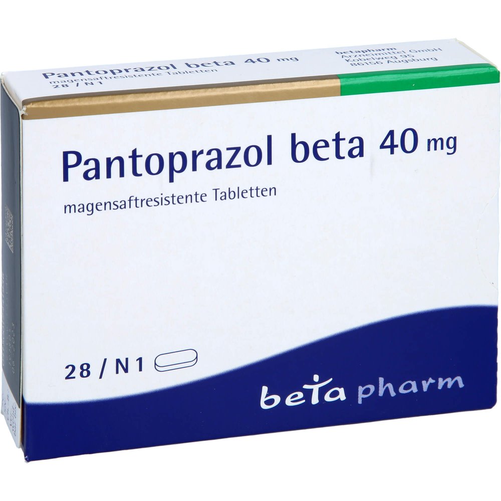 Das Produktfoto zeigt Pantoprazol Beta 40 Mg Magensaftres.Tabletten (28 stk) PZN 01244193