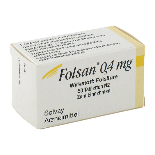 Das Produktfoto zeigt Folsan 0,4 Mg Tabletten (50 stk) PZN 01246743