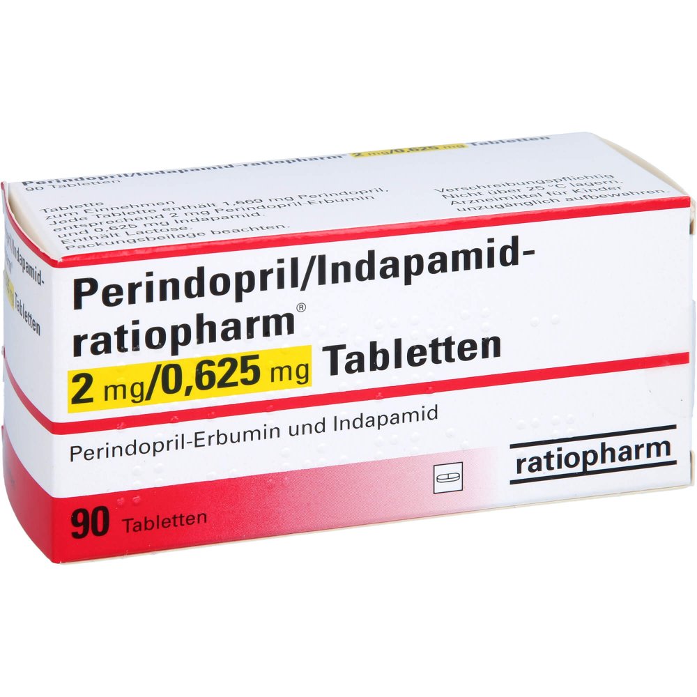 Das Produktfoto zeigt Perindopril/Indapamid-Ratio.2 Mg/0,625 Mg Tabl. (90 stk) PZN 01249026