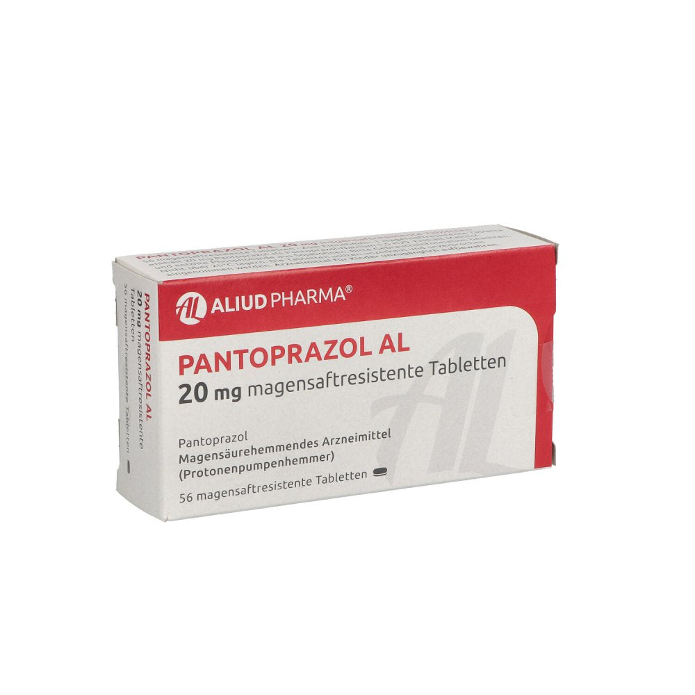 Das Produktfoto zeigt Pantoprazol Al 20 Mg Magensaftresistente Tabletten (56 stk) PZN 01249173