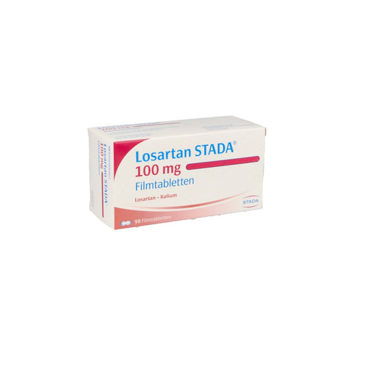 Das Produktfoto zeigt Losartan Stada 100 Mg Filmtabletten (98 stk) PZN 01256262