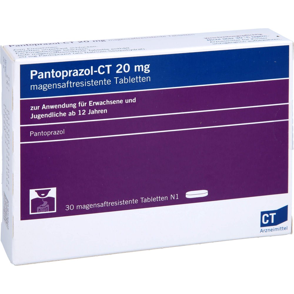 Das Produktfoto zeigt Pantoprazol-Ct 20 Mg Magensaftresistente Tabletten (30 stk) PZN 01264066