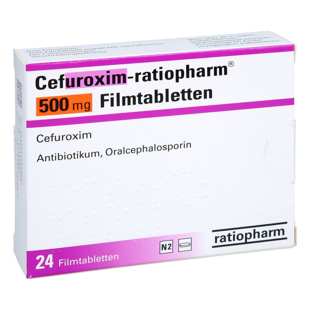 Das Produktfoto zeigt Cefuroxim-Ratiopharm 500 Mg Filmtabletten (24 stk) PZN 01267024