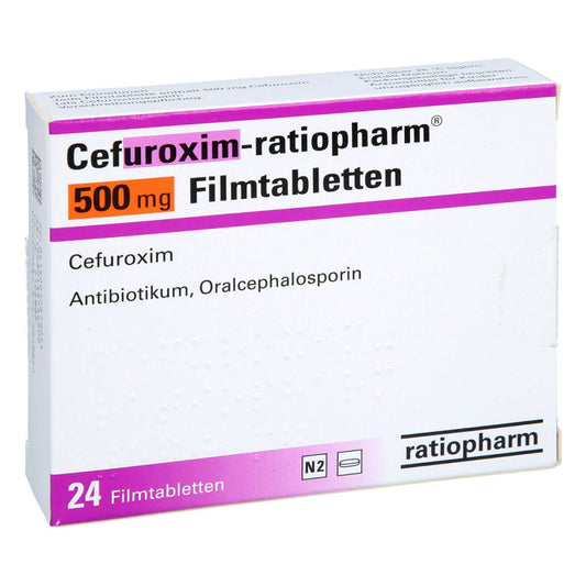Das Produktfoto zeigt Cefuroxim-Ratiopharm 500 Mg Filmtabletten (24 stk) PZN 01267024
