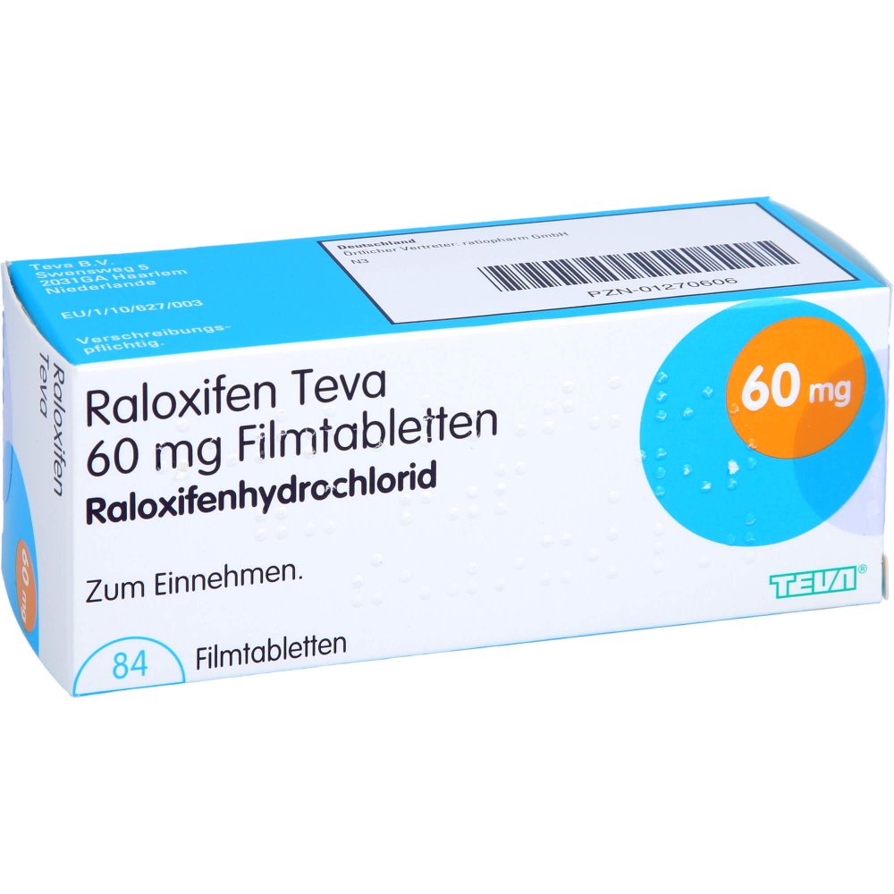 Das Produktfoto zeigt Raloxifen Teva 60 Mg Filmtabletten (84 stk) PZN 01270606