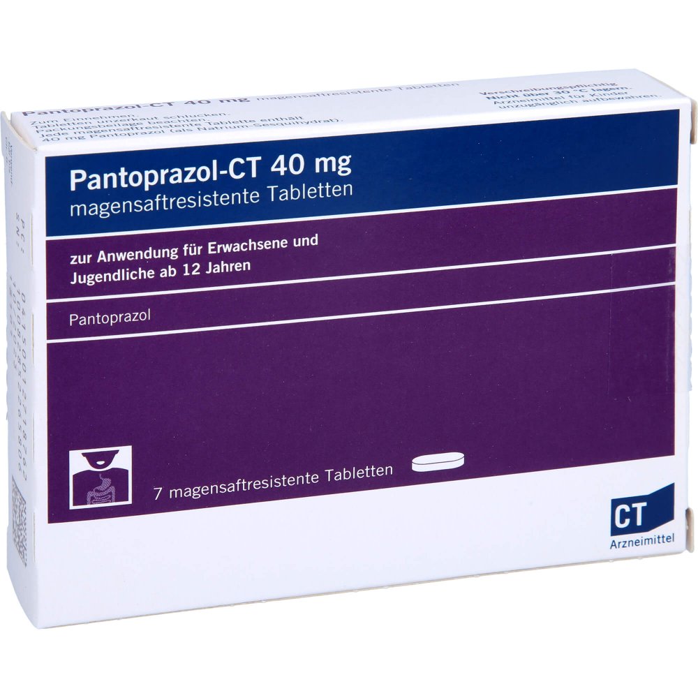 Das Produktfoto zeigt Pantoprazol-Ct 40 Mg Magensaftresistente Tabletten (7 stk) PZN 01271876