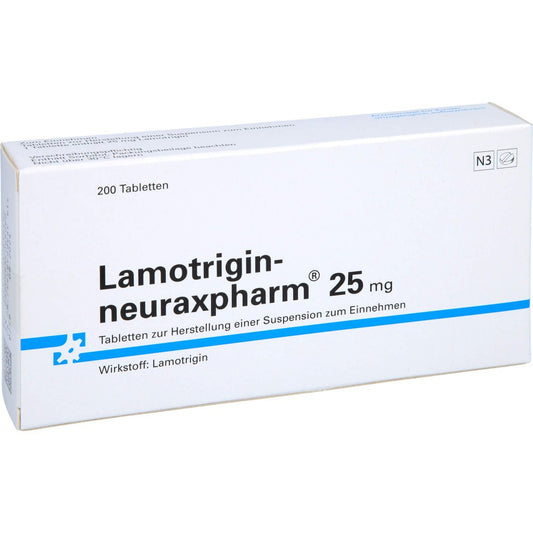 Das Produktfoto zeigt Lamotrigin-Neuraxpharm 25 Mg Tab.Z.H.Susp.Z.Einn. (200 stk) PZN 01281449