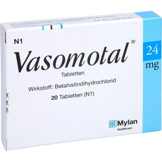 Das Produktfoto zeigt Vasomotal 24 Mg Tabletten (20 stk) PZN 01289020