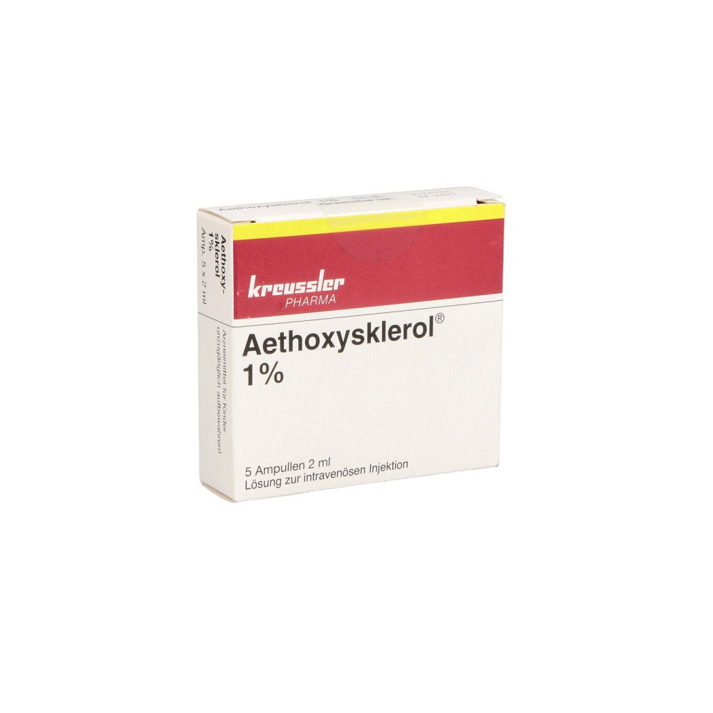 Das Produktfoto zeigt Aethoxysklerol 1% Injektionslösung (5X2 ml) PZN 01291927