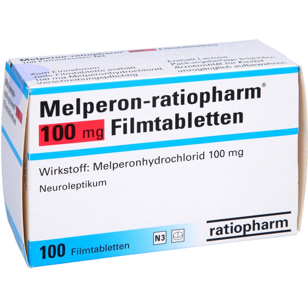 Das Produktfoto zeigt Melperon-Ratiopharm 100 Mg Filmtabletten (100 stk) PZN 01296994
