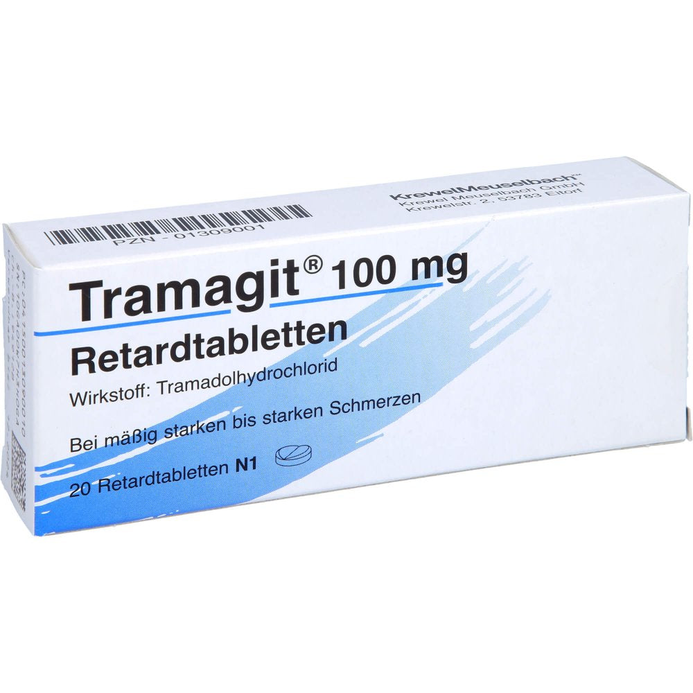 Das Produktfoto zeigt Tramagit 100 Mg Retardtabletten (20 stk) PZN 01309001