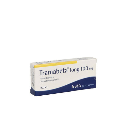 Das Produktfoto zeigt Tramabeta Long 100 Mg Retardtabletten (20 stk) PZN 01313468