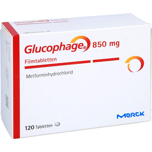 Das Produktfoto zeigt Glucophage 850 Mg Filmtabletten (120 stk) PZN 01332738