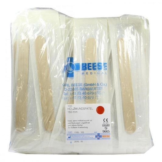 Das Produktfoto zeigt Holzmundspatel Steril 18x150 Mm Einzeln Verpackt (100X1 stk) PZN 01333821