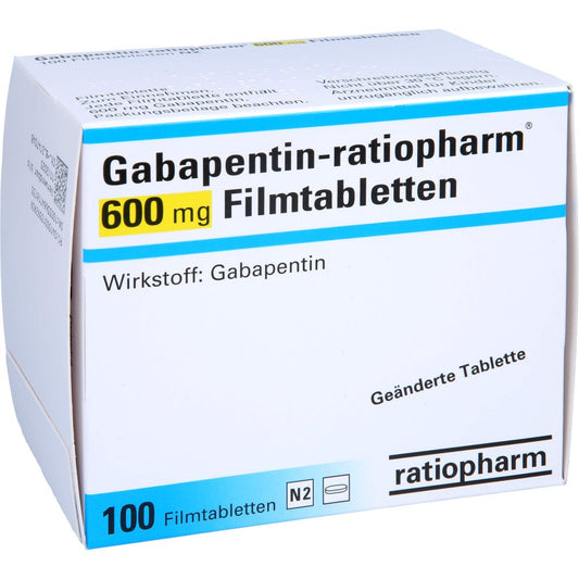 Das Produktfoto zeigt Gabapentin-Ratiopharm 600 Mg Filmtabletten (100 stk) PZN 01339290