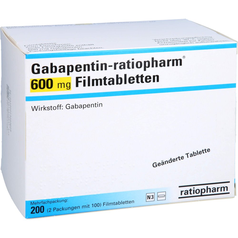 Das Produktfoto zeigt Gabapentin-Ratiopharm 600 Mg Filmtabletten (200 stk) PZN 01339309
