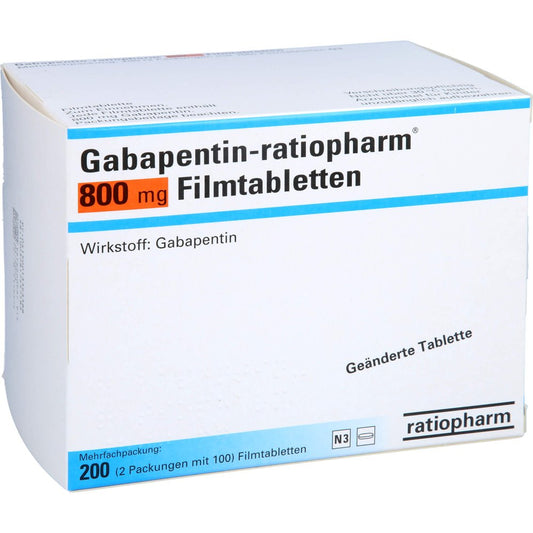 Das Produktfoto zeigt Gabapentin-Ratiopharm 800 Mg Filmtabletten (200 stk) PZN 01339338