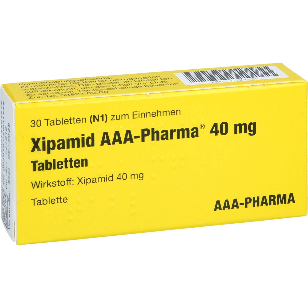 Das Produktfoto zeigt Xipamid 40 Mg Aaa-Pharma Tabletten (30 stk) PZN 01339367