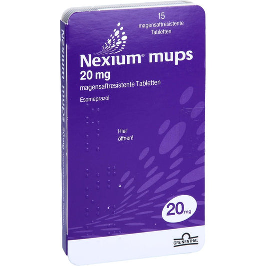 Das Produktfoto zeigt Nexium Mups 20 Mg Magensaftresistente Tabletten (15 stk) PZN 01340040