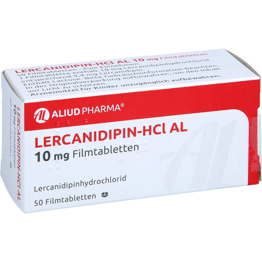 Das Produktfoto zeigt Lercanidipin-Hcl Al 10 Mg Filmtabletten (50 stk) PZN 01343156