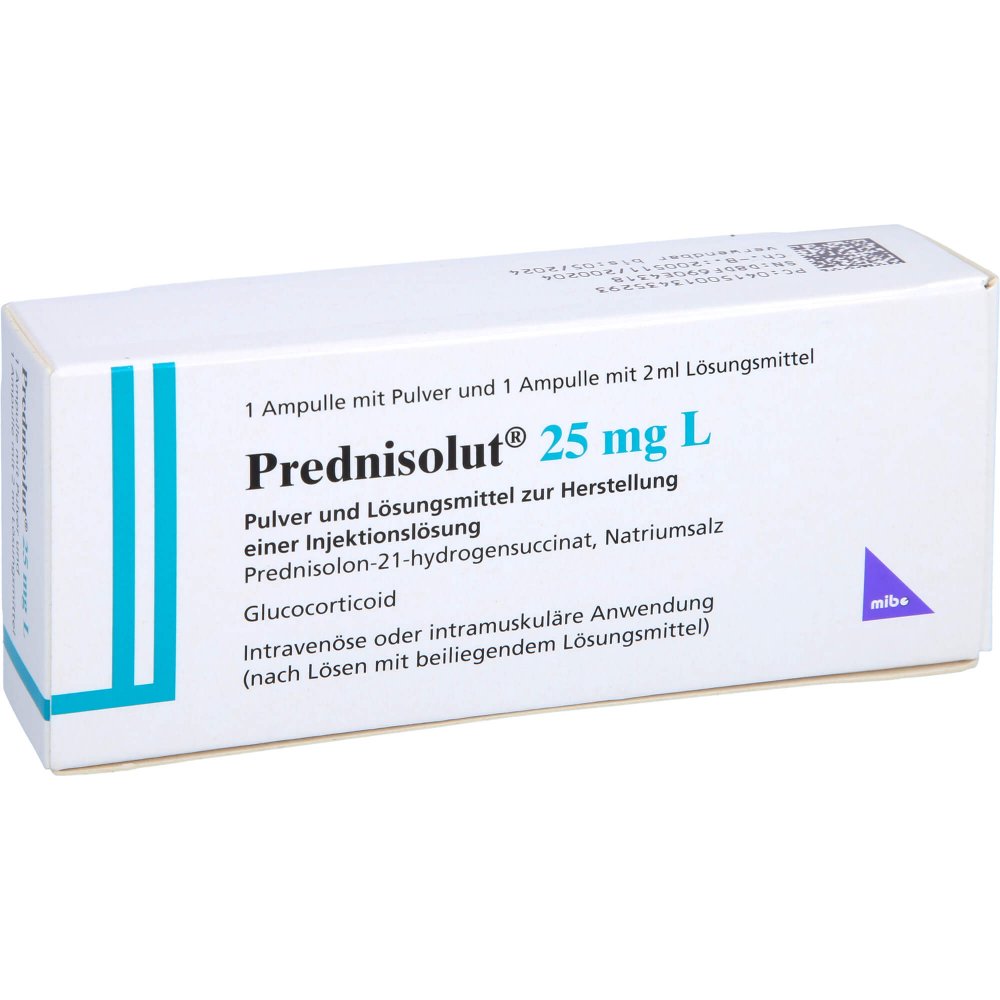 Das Produktfoto zeigt Prednisolut 25 Mg L Plv.U.Lsm.Z.H.E.Injektionslsg. (1 stk) PZN 01343529