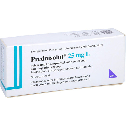 Das Produktfoto zeigt Prednisolut 25 Mg L Plv.U.Lsm.Z.H.E.Injektionslsg. (1 stk) PZN 01343529