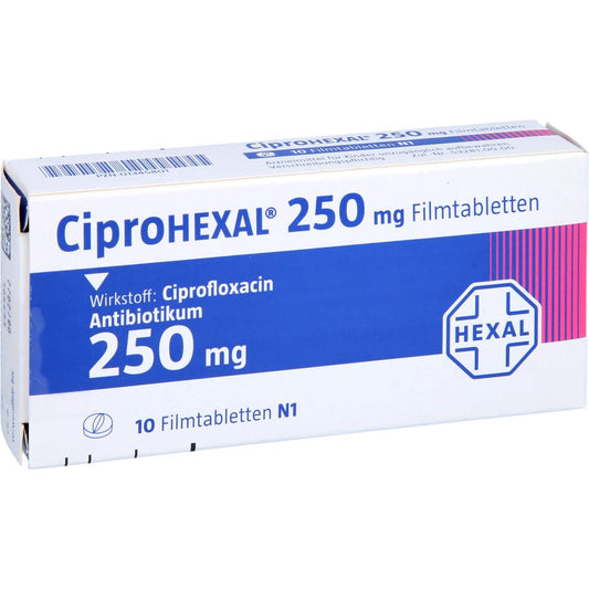 Das Produktfoto zeigt Ciprohexal 250 Mg Filmtabletten (10 stk) PZN 01345801