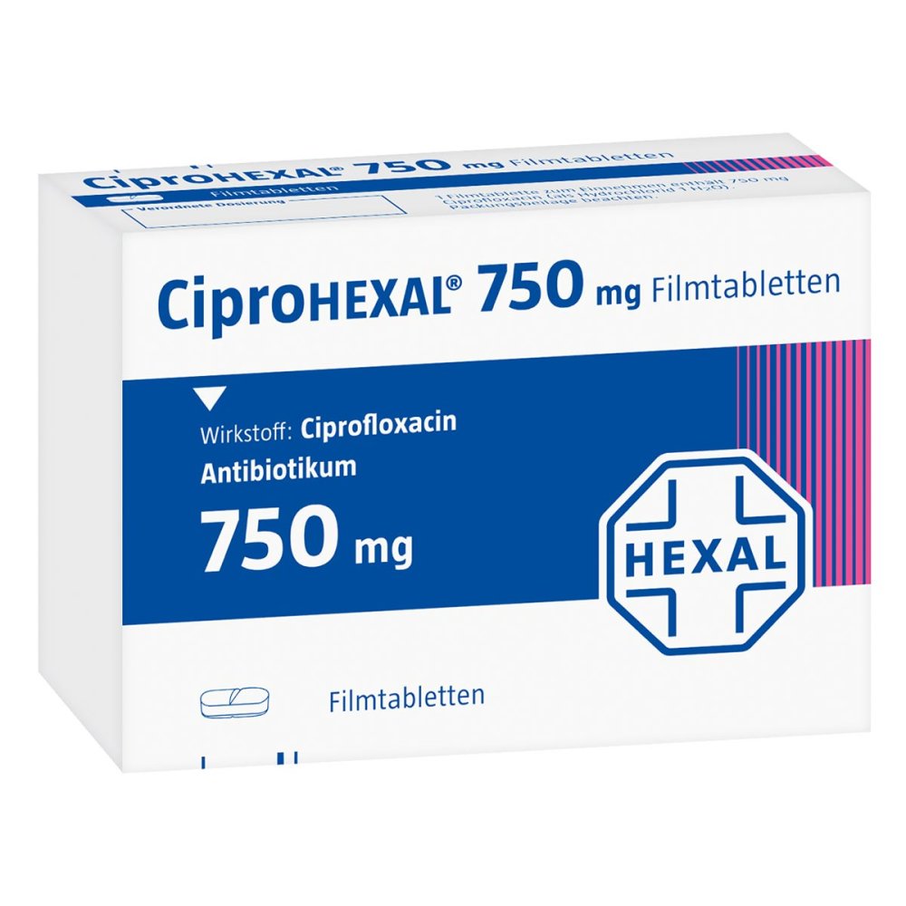 Das Produktfoto zeigt Ciprohexal 750 Mg Filmtabletten (10 stk) PZN 01345847